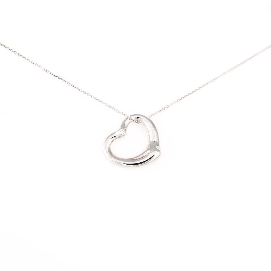 Tiffany & Co Sterling Silver Elsa Peretti Open Heart Pendant Necklace with Diamond (Estate - Retail When New $900)